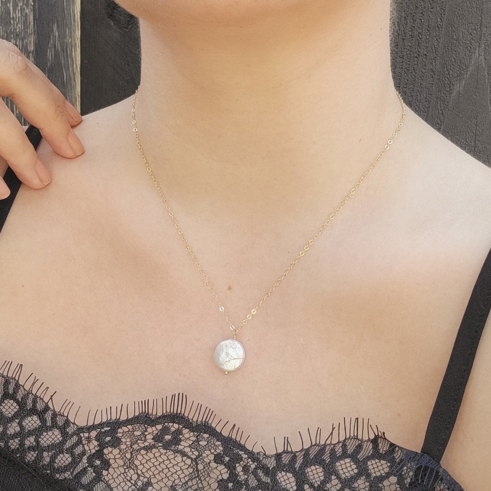Coin Pearl Necklace in 14k gold